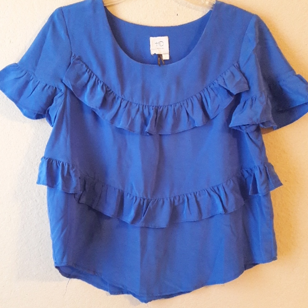 HD in Paris silk royal blue ruffle blouse
